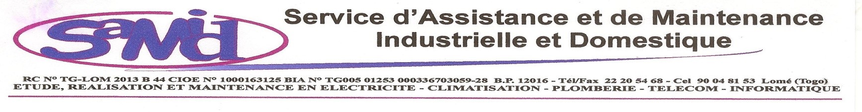SAMID SARL (SERVICE D'ASSISTANCE ET DE MAINTENANCE INDUSTRIELLE ET DOMESTIQUE)
